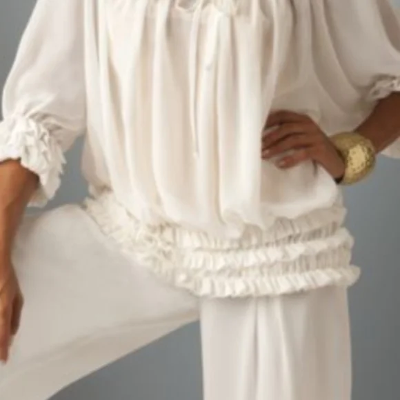 Final $12 Ashro "Semi Sheer Blouse W/Ruffled Hemline & 3/4 Sleeves" Sz. 18 Ivor… - Picture 2 of 9